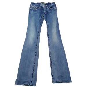 Big Star Casey Low Rise Flare Jeans Blue Medium Wash Distressed Womens 28x32